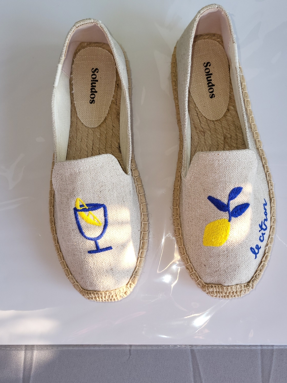 Soludos Beige Canvas Lemon & Cocktail Embroidered Espadrilles